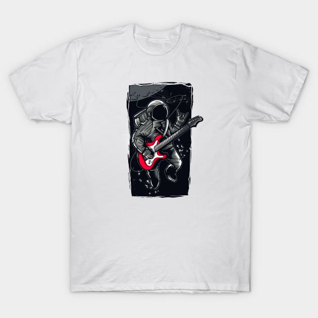 Astronaut with a guitar in space, dark graphic T-Shirt by DanDesigns